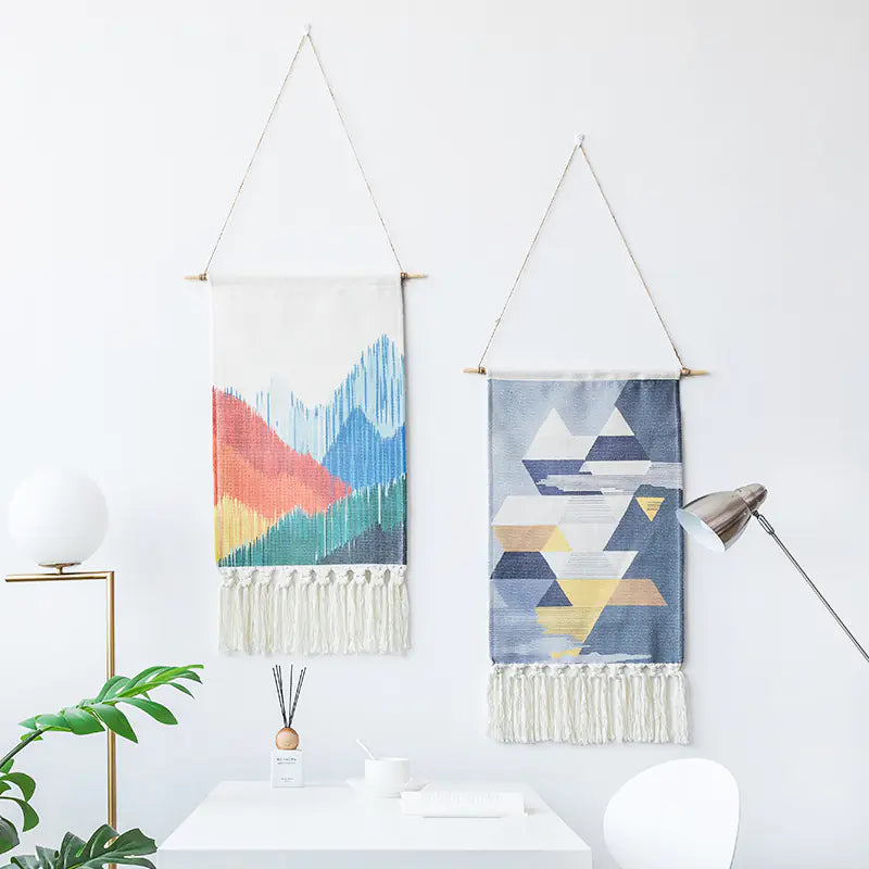 Decoración de Pared Tejida con Borlas