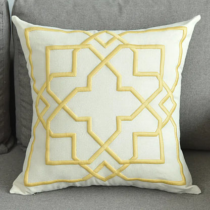 Embroidered Linen Cushion Cover with Geometric Design