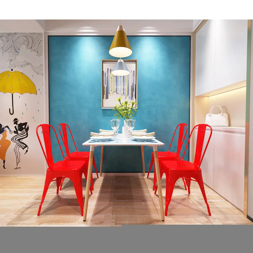 Iron Dining Chair Set in White, Black and Red (4 Pieces)