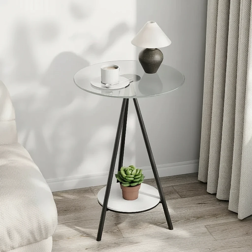 Iron Side Table with Double Layer of Glass