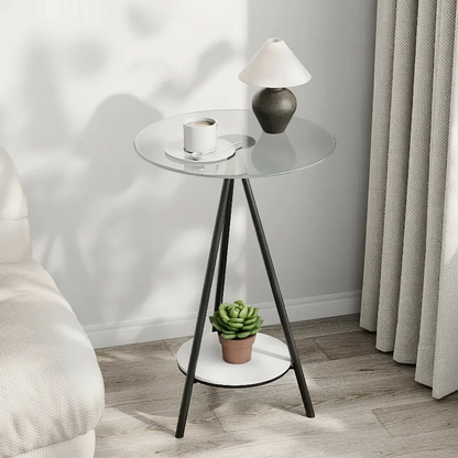 Iron Side Table with Double Layer of Glass