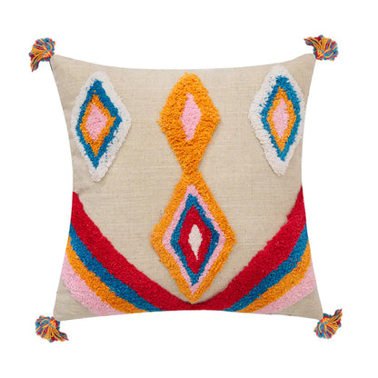 Geometric Cushion Cover with Tassels and Handmade from India
