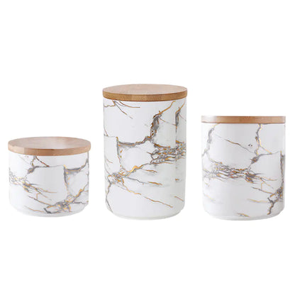 Ceramic Storage Jar with Nordic Marble Pattern
