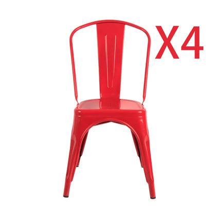 Iron Dining Chair Set in White, Black and Red (4 Pieces)