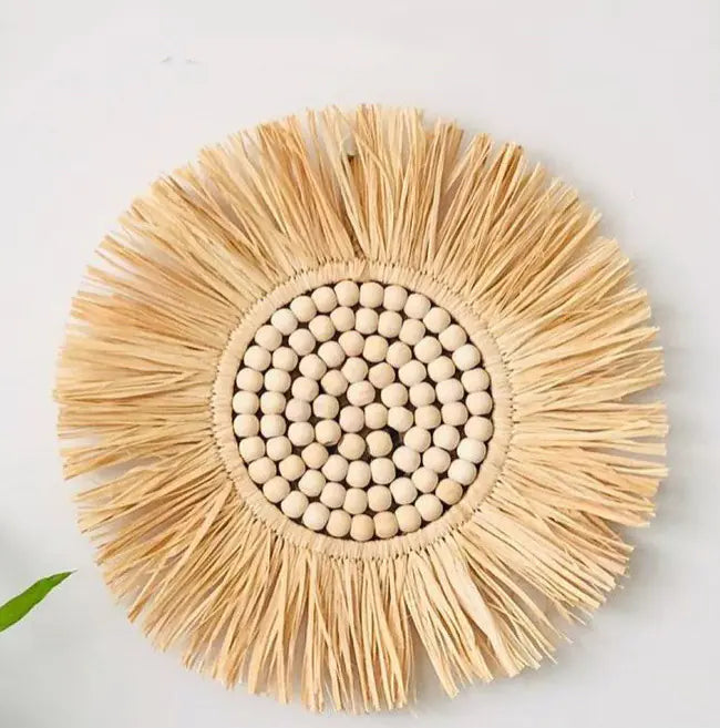 Moroccan Wooden Beaded Woven Mirror
