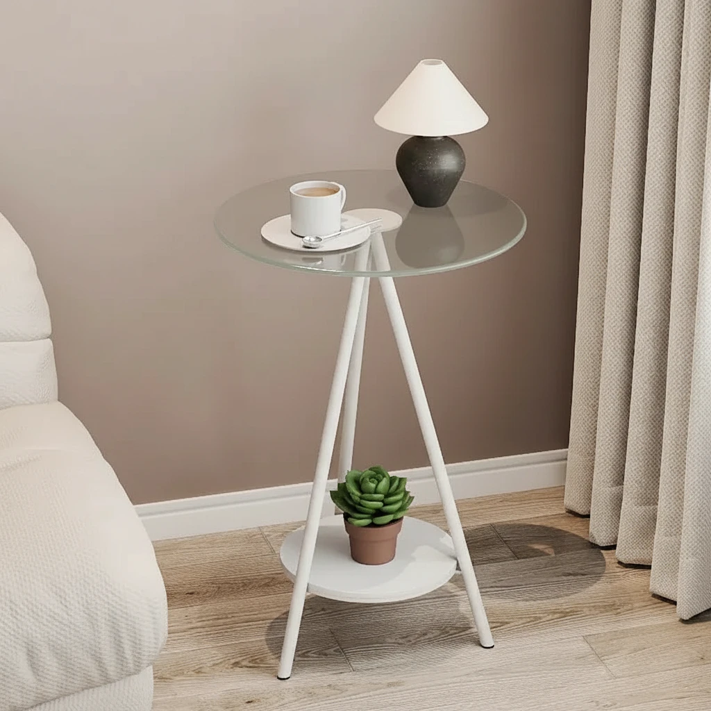 Iron Side Table with Double Layer of Glass