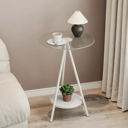Iron Side Table with Double Layer of Glass