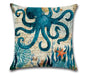 Blue Linen Pillowcase Sea Life Wind