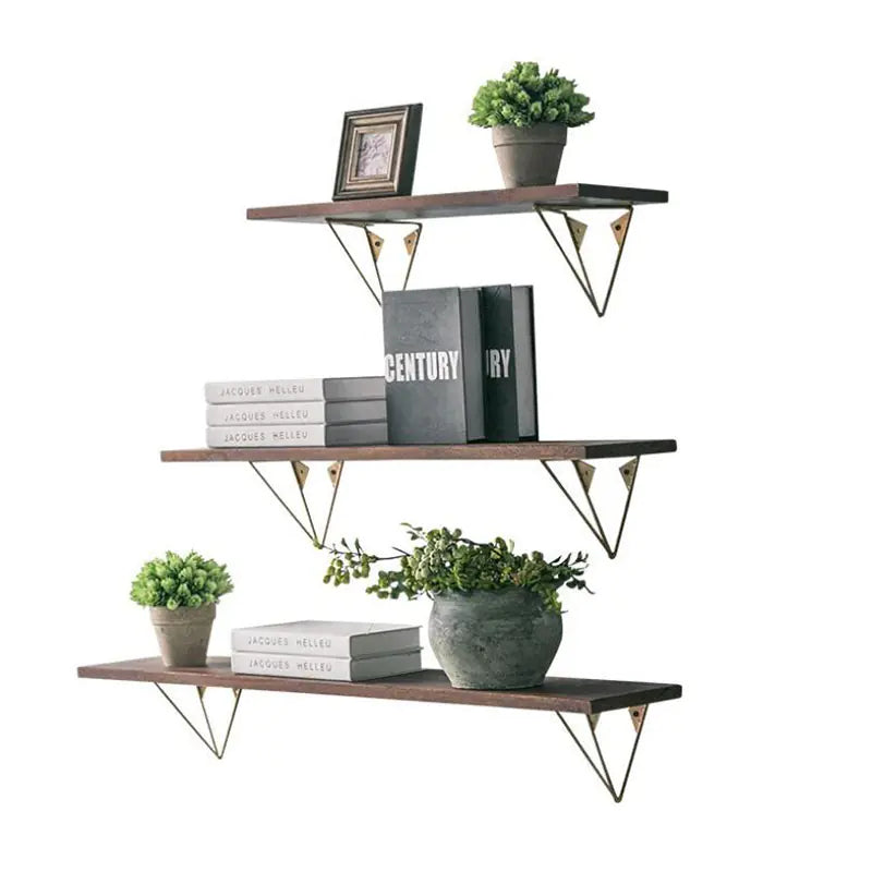 Rustic Iron and Wood Wall-Mounted Shelf Unit