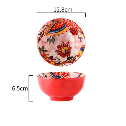 Set of Bowls and Plates of Painted Ceramic in Japanese Style