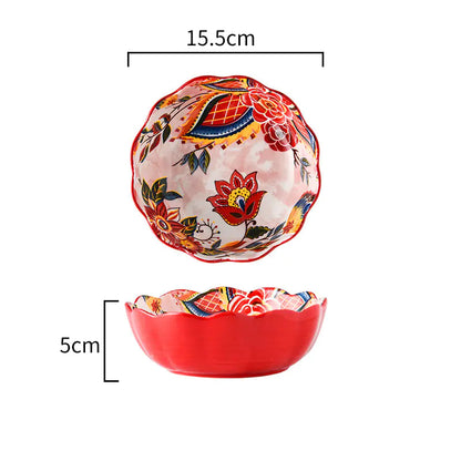 Set of Bowls and Plates of Painted Ceramic in Japanese Style