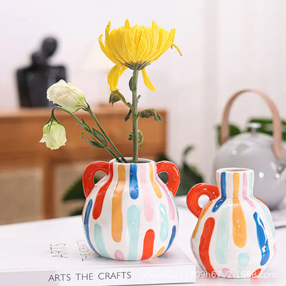 Ceramic Vase with Vertical Stripe Design