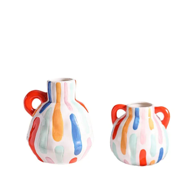 Ceramic Vase with Vertical Stripe Design