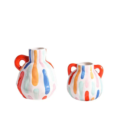 Ceramic Vase with Vertical Stripe Design