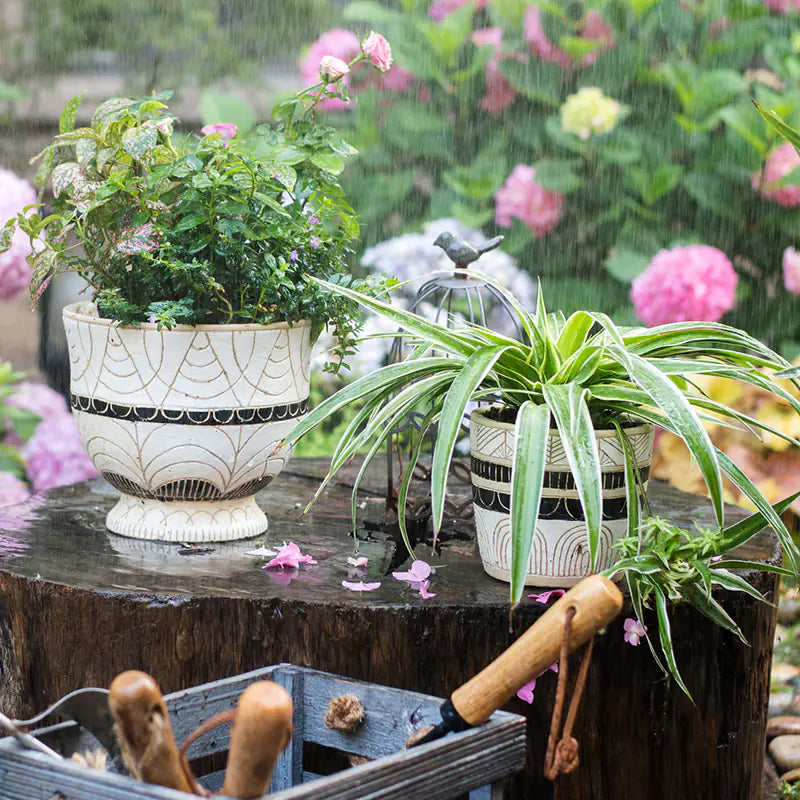 Macetero Alto con Patrón Egipcio