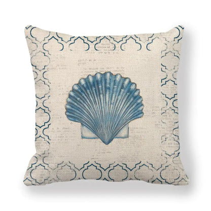 Blue Linen Pillowcase Sea Life Wind