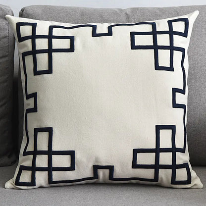 Embroidered Linen Cushion Cover with Geometric Design