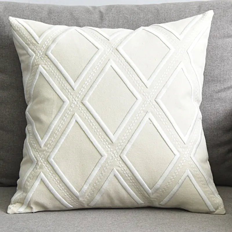 Embroidered Linen Cushion Cover with Geometric Design