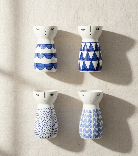 Hand-painted ceramic vase in blue and white in the Japanese style