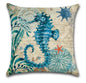 Blue Linen Pillowcase Sea Life Wind