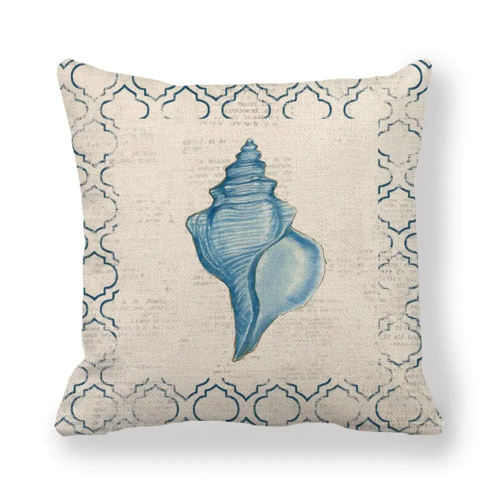 Blue Linen Pillowcase Sea Life Wind