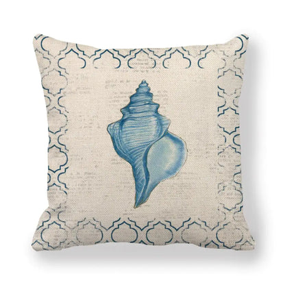 Blue Linen Pillowcase Sea Life Wind
