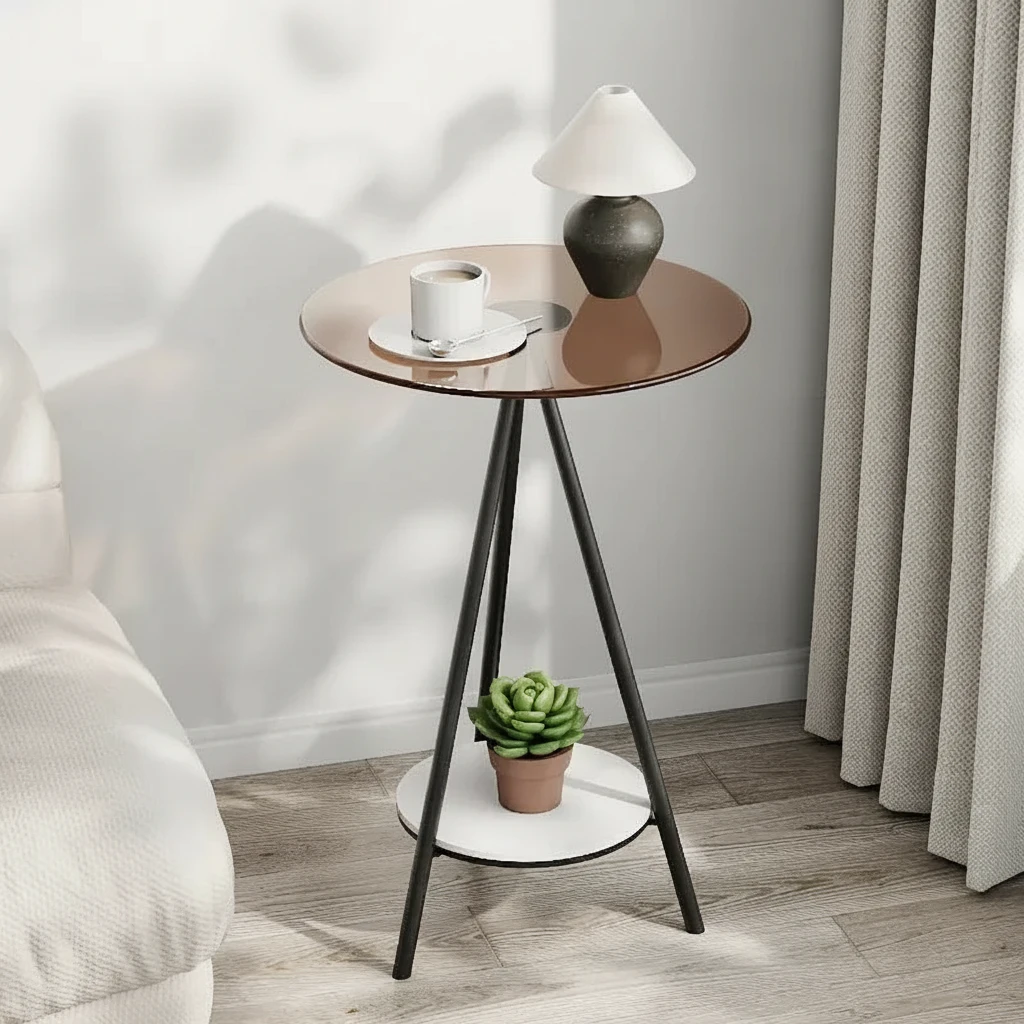 Iron Side Table with Double Layer of Glass