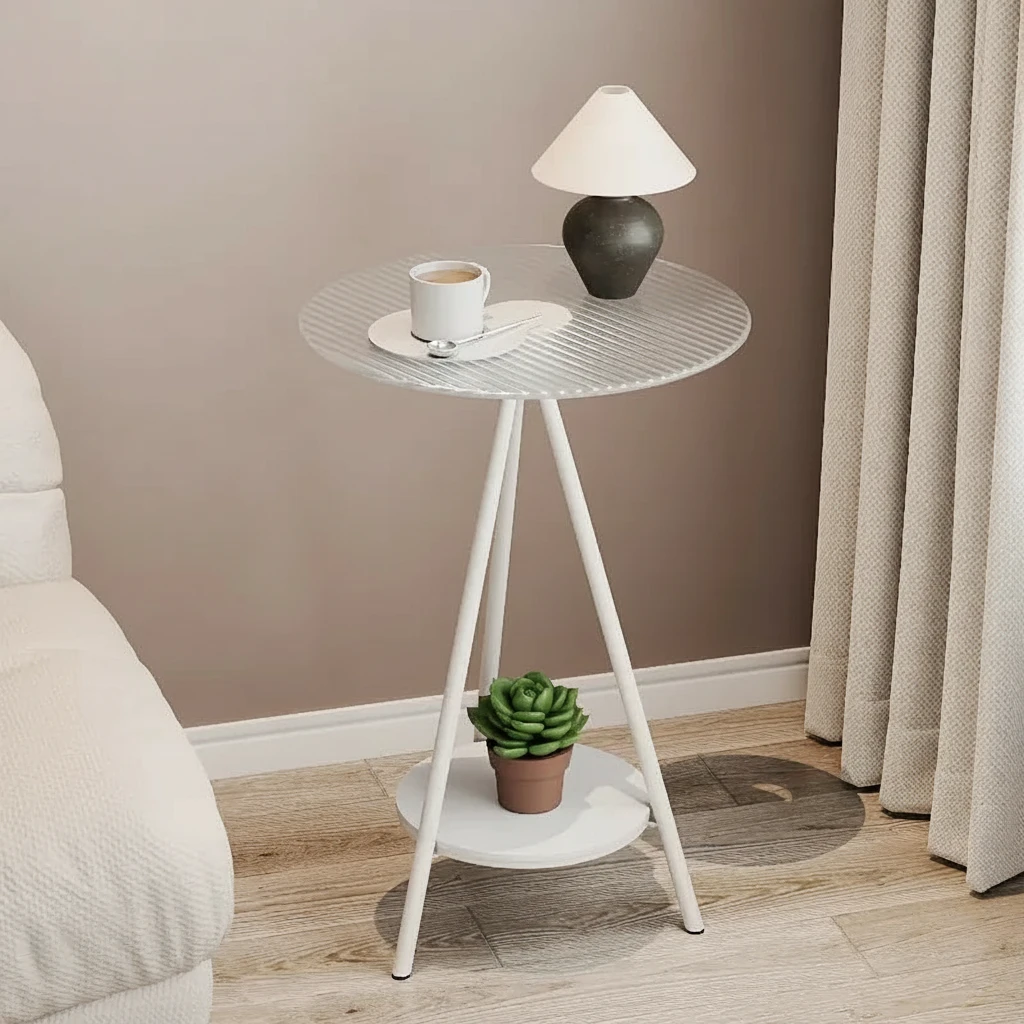 Iron Side Table with Double Layer of Glass