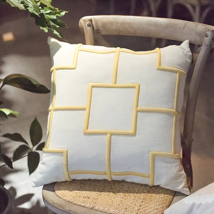 Embroidered Linen Cushion Cover with Geometric Design