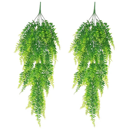 Artificial hanging Boston Fern plants