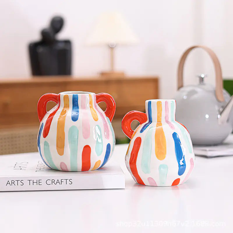 Ceramic Vase with Vertical Stripe Design
